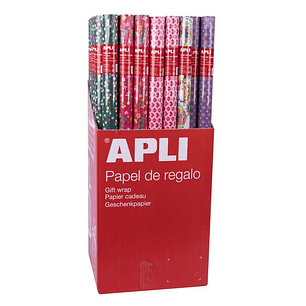 Apli Expositor de 55 Rollos de Papel Regalo Tendance - 11 Rollos por Color - Medidas del Rollo 0.70x2m - 5 Diseños