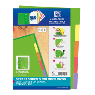 Oxford Strongline A4 Separadores 5 Posiciones - 4 Taladros - Cartulina 200gr - Colores Surtidos