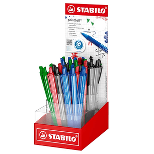 Stabilo Pointball Colorful Expositor con 38 Boligrafos Retractiles - Trazo 0.5mm - Hechos con 87% Bioplastico - Grip Antideslizante - Recargables - Co