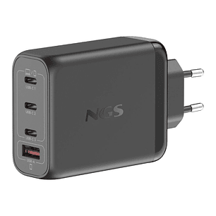 NGS Bud 140W Cargador GaN Universal de Pared 140W Ultrarapido - 3x USB-C PD & PPS, 1x USB-A QC 3.0 - Color Negro