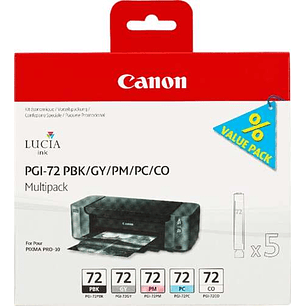 Canon PGI72 Pack de 5 Cartuchos de Tinta Originales - Negro Photo, Gris, Magenta Photo, Cyan Photo, Optimizador - 6403B007