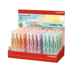 Stabilo Swing Cool Pastel Expositor de 48 Marcadores Fluorescentes - Cuerpo Plano - Punta Biselada - Trazo entre 1 y 4mm - Tinta con Base de Agua - Co