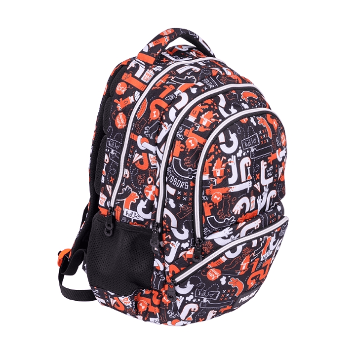 Milan Fingers Mochila Escolar 25L - Bolsillos Laterales de Malla - Compartimento Interior para Portatil - 4 Cremalleras - 46.5x30x17cm - Color Naranja 1