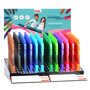 Pentel EnerGel X Expositor de 72 Boligrafos de Bola Retractiles Tinta Gel - Punta 0.7mm - Trazo 0.35mm - Recargable - Grip de Agarre - 50% de Material