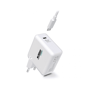 Urban Factory Cyclee Cargador de Pared USB-C GaN de 65W - Diseño Ecologico - Cable USB-C/USB-C de 2m - Color Blanco