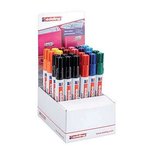 Edding 3000 Expositor de 24 Rotuladores Permanentes - Punta Redonda de 1.5mm - Trazo entre 1.5 y 3mm - Recargable - Secado Rapido - Colores Surtidos