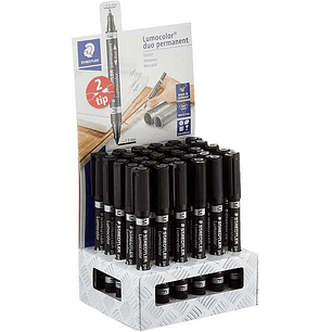 Staedtler Lumocolor 348 Expositor de 30 Rotuladores Permanentes de Doble Punta - Secado Rapido - Color Negro