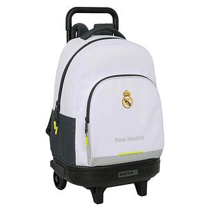Safta Real Madrid Compact Mochila con Carro Integrado - Portabotellas - Extraible para Limpieza - Carro de PP, Acero y PVC - 33x45x22cm - Color Blanco
