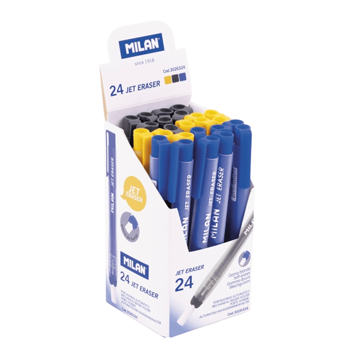 Milan Jet Eraser Expositor con 24 Portagomas Automaticos - Redondo - Colores Surtidos 1