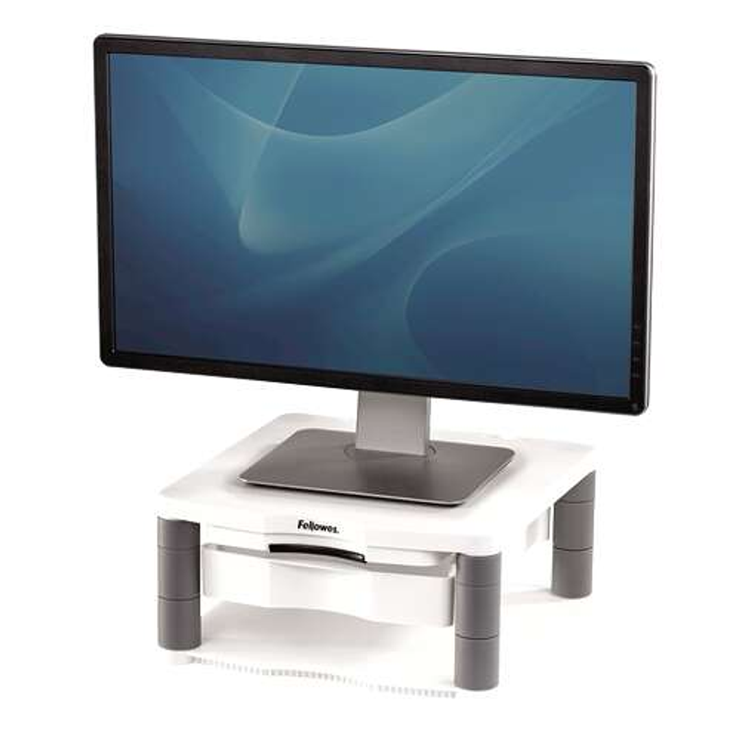 Fellowes Soporte para Monitor Plus - Ajustable en 5 Alturas - Cajon de Almacenamiento - Hasta 36kg - Color Gris 1