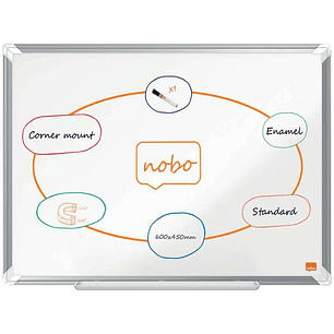 Nobo Premium Plus Pizarra Magnetica de Acero Vitrificado 600x450mm - Montaje en Esquinas - Superficie de Borrado Superior - Color Blanco