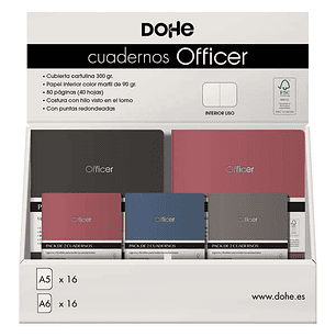 Dohe Expositor de Cuadernos Officer - Tamaño A5 y A6 - Cubierta en Cartulina de 300g - Estampacion en Portada - Interior de 40 Hojas Lisas en Papel Ah