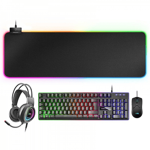 Mars Gaming MCPEXFR Combo Gaming 4 en 1 - Teclado H-MECH FRGB - Raton 10K DPI Ultraligero - Auriculares RGB FLOW - Alfombrilla XXL RGB - Compatibilida