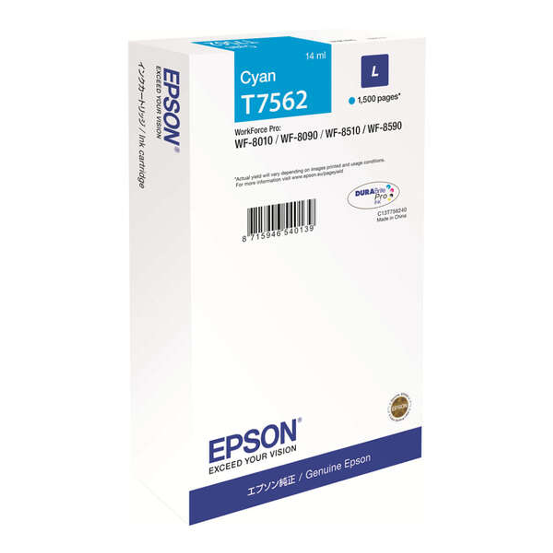 Epson T7562 Cyan Cartucho de Tinta Original - C13T756240/C13T75624N 1
