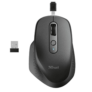Trust Ozaa Raton Inalambrico Recargable 2400dpi - 6 Botones + Scroll Vertical y Horizontal - Ergonomico - Uso Diestro - Color Negro