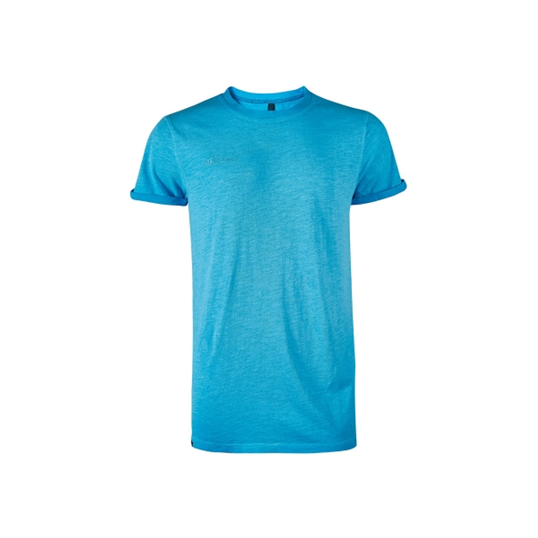 Upower Fluo Camiseta de Manga Corta - Talla M - Algodon Flameado, Tejido Transpirable, Ajuste Slim-Fit, Cuello Redondo Acanalado - Color Cyan Fluoresc 1