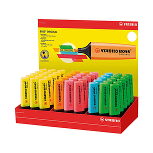 Stabilo Boss 70 Expositor de 45 Marcadores Fluorescentes - Trazo entre 2 y 5mm - Recargable - Tinta con Base de Agua - Colores Surtidos