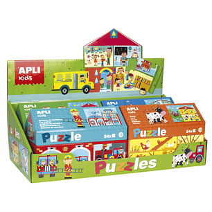 Apli Expositor de Puzles de Edificios - 24 Piezas de 7x7cm - Mejora la Concentracion, Observacion, Memoria y Resolucion de Problemas - Colorido