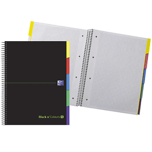 Oxford Black N'Colours Europeanbook A4+ Cuaderno Espiral 100 Hojas Cuadricula 5x5 - Tapa Extradura Resistente - Pestañas Troqueladas - Color Negro
