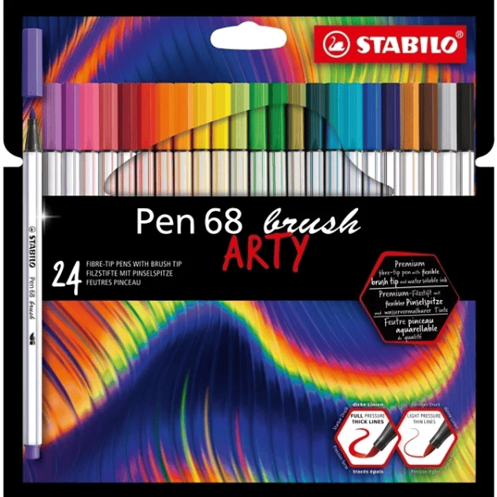Stabilo Pen 68 Brush Arty Pack de 24 Rotuladores - Punta de Pincel - Tinta a Base de Agua - Colores Surtidos 1