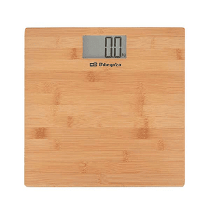 Orbegozo PB 2330 Bascula Electronica de Baño - Diseño de Madera de Bambu - Pantalla LCD con Luz - Activacion Tactil - Capacidad 150kg - Indicador de E