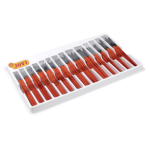 Jovi Caja Expositora de 144 Pinceles Artisticos Pelo Poney Surtidos - Pelo Natural - Mango de Madera - Calibre 00 al 12 - Punta Redonda - Pelo Suave -