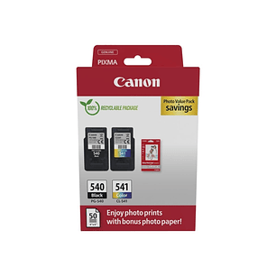 Canon PG540 Negro + CL541 Color Pack de 2 Cartuchos de Tinta Originales + 50 Hojas de Papel Fotografico - 5225B013