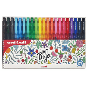 Uni-ball UMN-155N Signo RT1 Estuche de 21 Boligrafos Retractiles - Punta de Bola 0.7mm - Tinta de Gel Mejorada - Agarre de Goma - Color Surtido