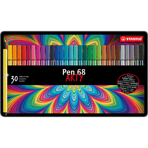 Stabilo Pen 68 Arty Caja Metalica de 30 Rotuladores - Punta de Fibra - Trazo de 1mm aprox. - Tinta a Base de Agua - Capuchon Ventilado - Colores Surti