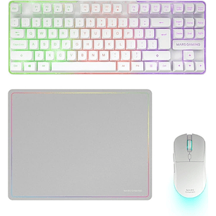 Mars Gaming MCPWTKL Combo Pack Gaming 3en1 - Teclado Hibrido H-Mech Formato TKL - Disposicion Internacional QWERTY US - Raton 3200dpi - Switches HUANO