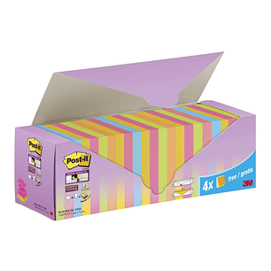 Post-It Super Sticky Pack de 24 Blocs de 90 Notas Adhesivas Reposicionables - Forma Cuadrada - 76x76mm - en Zig-Zag - Colores Surtidos