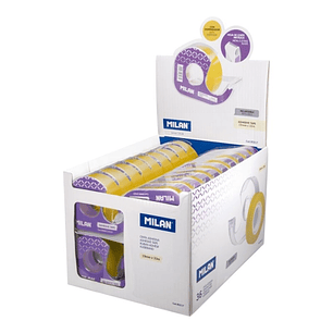 Milan Expositor de 36 Cintas Adhesivas Transparentes con Dispensador - Medidas 19mm x 33m - Color Amarillo Transparente