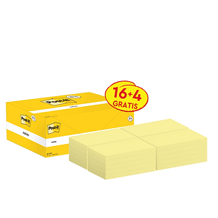 Post-It Pack de 20 Blocs de 100 Notas Adhesivas Reposicionables - Forma Rectangular - 76x127mm - Color Amarillo Claro