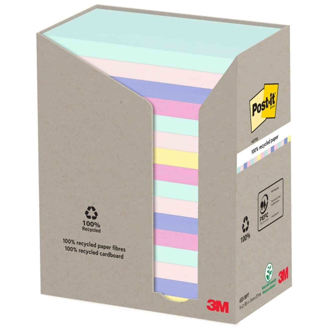 Post-It Pack de 16 Blocs de 100 Notas Adhesivas Recicladas - Forma Rectangular - 127x76mm - Colores Surtidos 1