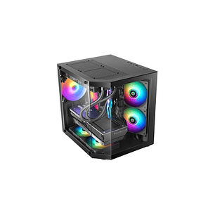 Mars Gaming MC-3TLITE Minitorre Ultracompacta - Ventilador de 120mm FRGB Integrado - Triple Cristal Templado - Soporte MicroATX/Mini-ITX - 4 Ranuras d