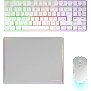 Mars Gaming MCPWTKL Combo Pack Gaming 3en1 - Teclado Hibrido H-Mech Formato TKL - Disposicion Francesa AZERTY FR - Raton 3200dpi - Switches HUANO - Co
