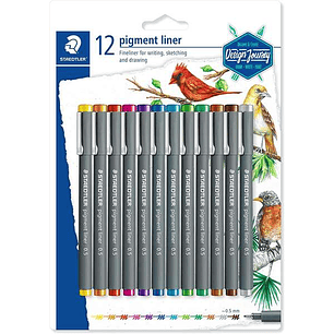 Staedtler Pigment Liner 308 Pack de 12 Rotuladores Calibrados - Trazo 0.5mm - Secado Rapido - Colores Surtidos