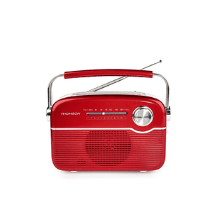 Thomson Radio Solar Portatil Retro RTS450BT - FM - Carga por Energia Solar o USB-C - Antena Telescopica - Bluetooth - Color Rojo