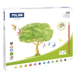 Milan Pack de 288 Lapices Triangulares de Colores - Mina 2.9mm - Ergonomicos - Resistente a la Rotura - Colores Surtidos