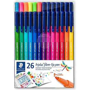 Staedtler Triplus Color 323 Pack de 26 Rotuladores de Punta Fina - Trazo 1mm Aprox - Tinta Base de Agua - Colores Surtidos