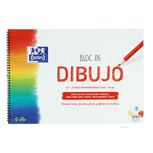 Oxford Dibujo Escolar Bloc Espiral A3+ - Tapa Blanda/Contratapa Rigida - 20 Hojas 130gr Liso