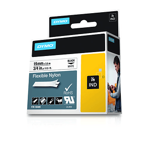 Dymo Rhino ID1-19 Cinta de Etiquetas Original para Rotuladora - Texto Negro sobre Fondo Blanco - Ancho 19mm x 3.5 metros - 18489