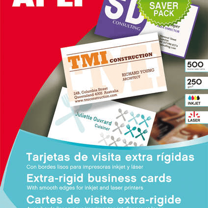Apli Tarjetas de Visita Cantos Rectos Mate 250g 50 Hojas 1