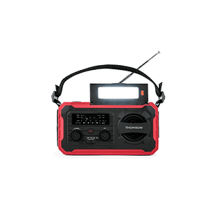 Thomson Radio Solar Portatil SOS - AM/FM - Bateria de 8000mAh - Linterna de Emergencia - 3 Modos de Carga - Funcion Powerbank - Color Rojo