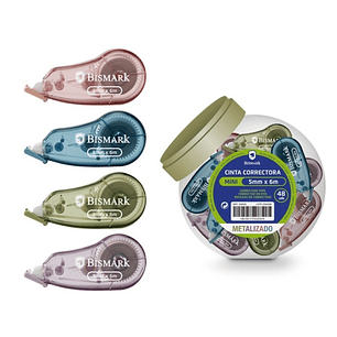 Bismark Metallic Cinta Correctora 5mmx6m - Perfecta Adherencia al Papel - Cuerpo de Colores Efecto Metalizado Surtidos