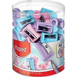 Maped Vivo Pastel Sacapuntas de Plastico con 1 Orificio - Cuchilla de Acero Afilada y Resistente - Colores Pastel Surtidos