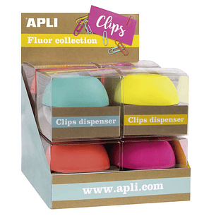 Apli Fluor Collection Expositor de Clips - Ø 70x60 mm - 8 Dispensadores en 4 Colores - Tapa Magnetica 