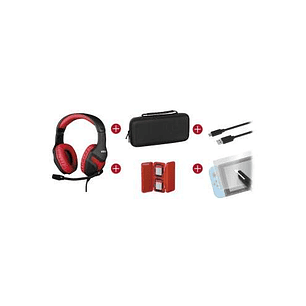 Konix Mythics Gamer Switch Pack Auriculares + Funda de Transporte + Protector Pantalla Vidrio Templado + Estuche para 4 Cartuchos de Juego + Cable USB
