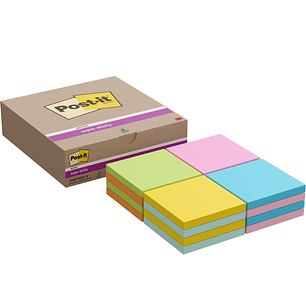 Post-It Super Sticky Pack de 16 Blocs de 90 Notas Adhesivas Reposicionables - 76x76mm - Colores Surtidos