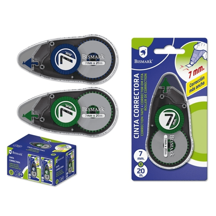 Bismark Cinta Correctora 7mmx20m - Perfecta Adherencia al Papel - Presentacion en Blister Individual - Colores Surtidos Aleatorios 1